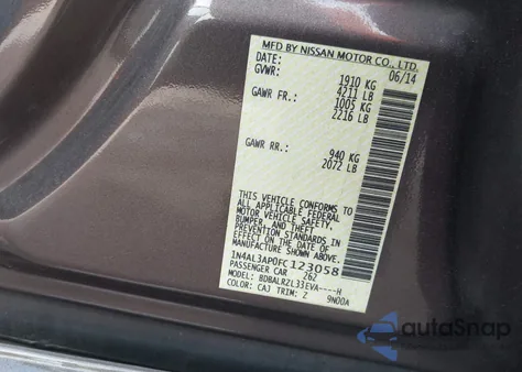 2015 Nissan Altima 2.5 Sl from USA, damaged, VIN 1N4AL3AP0FC123058